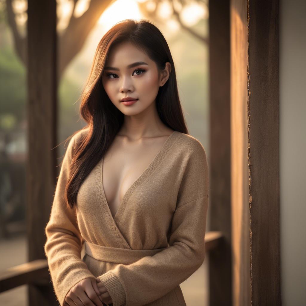 A stunning image of vietnamese model in warm lighting.