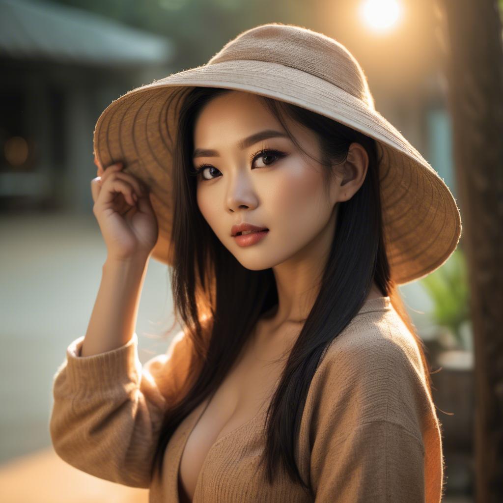 A stunning image of vietnamese model in warm lighting.