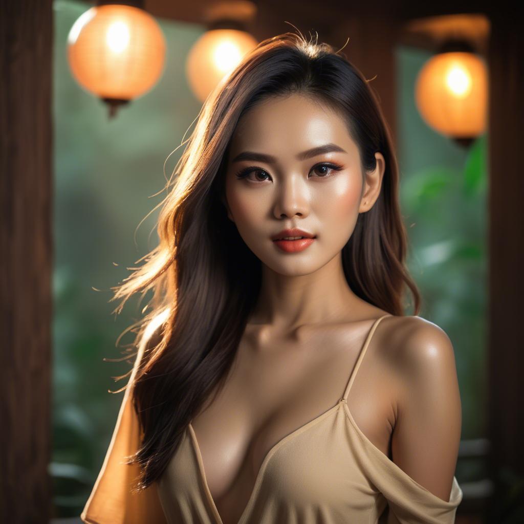 A stunning image of vietnamese model in warm lighting.