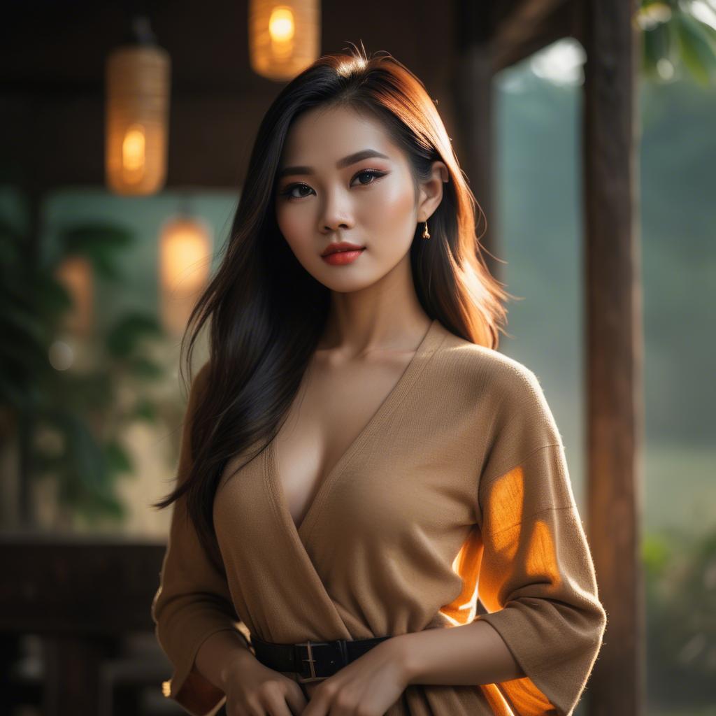 A stunning image of vietnamese model in warm lighting.