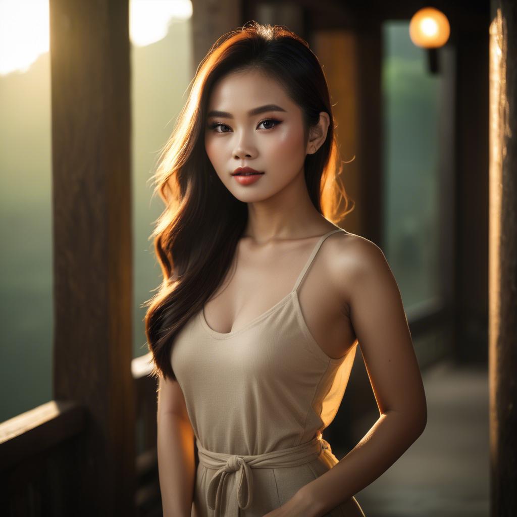 A stunning image of vietnamese model in warm lighting.