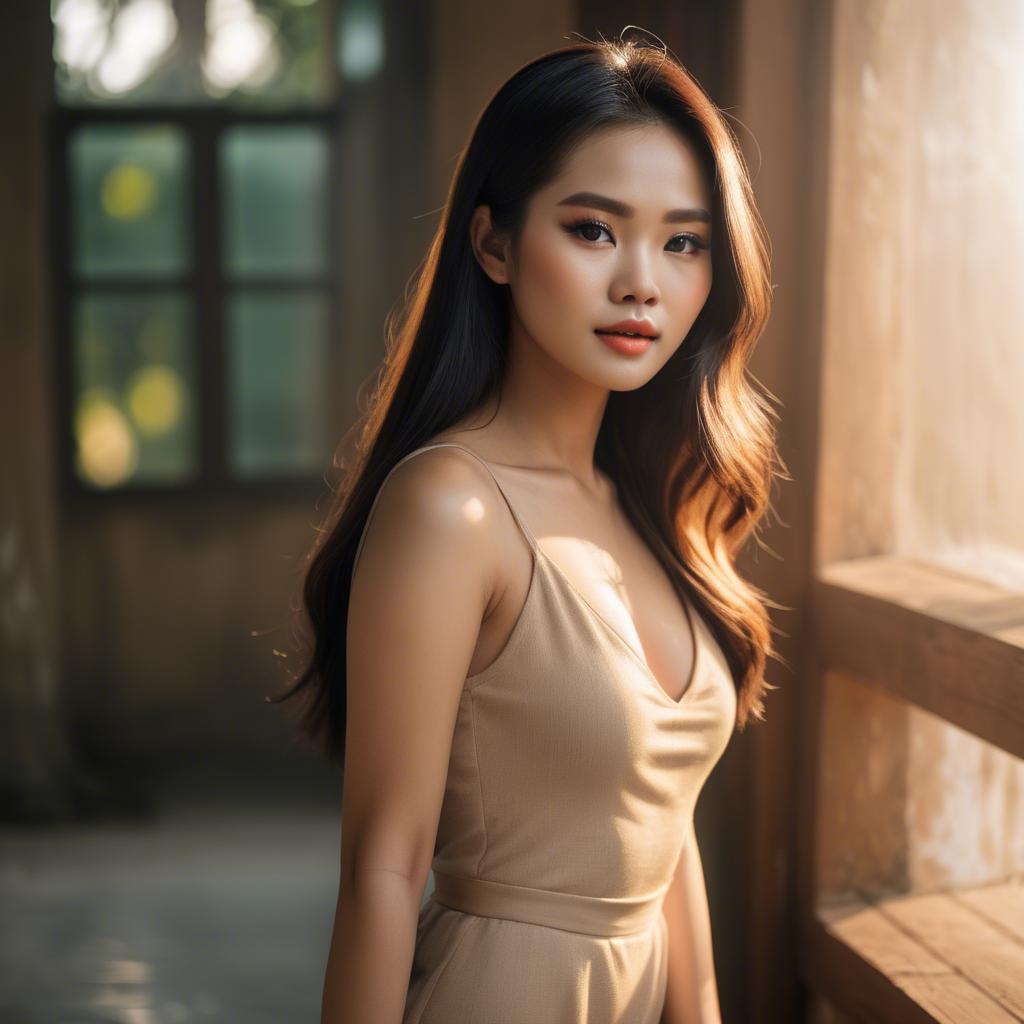 A stunning image of vietnamese model in warm lighting.