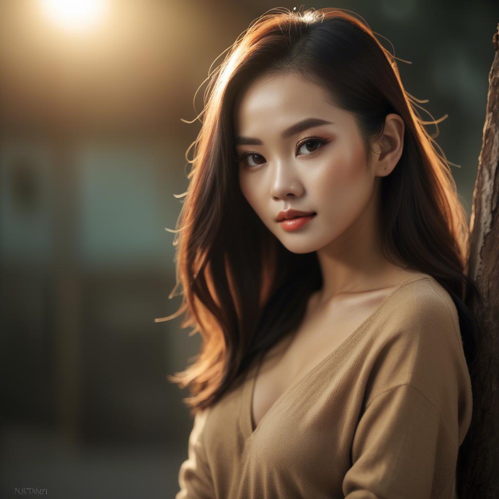 A stunning image of vietnamese model in warm lighting.