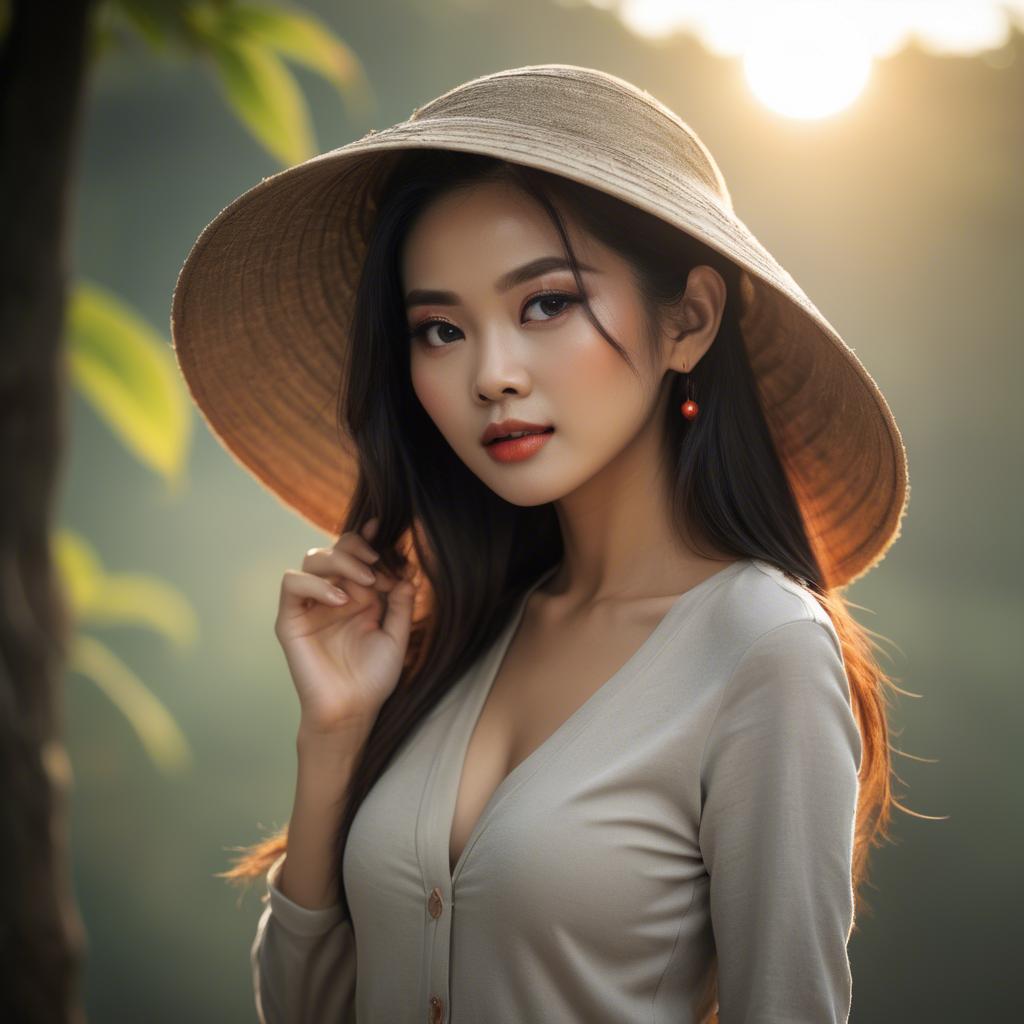 A stunning image of vietnamese model in warm lighting.