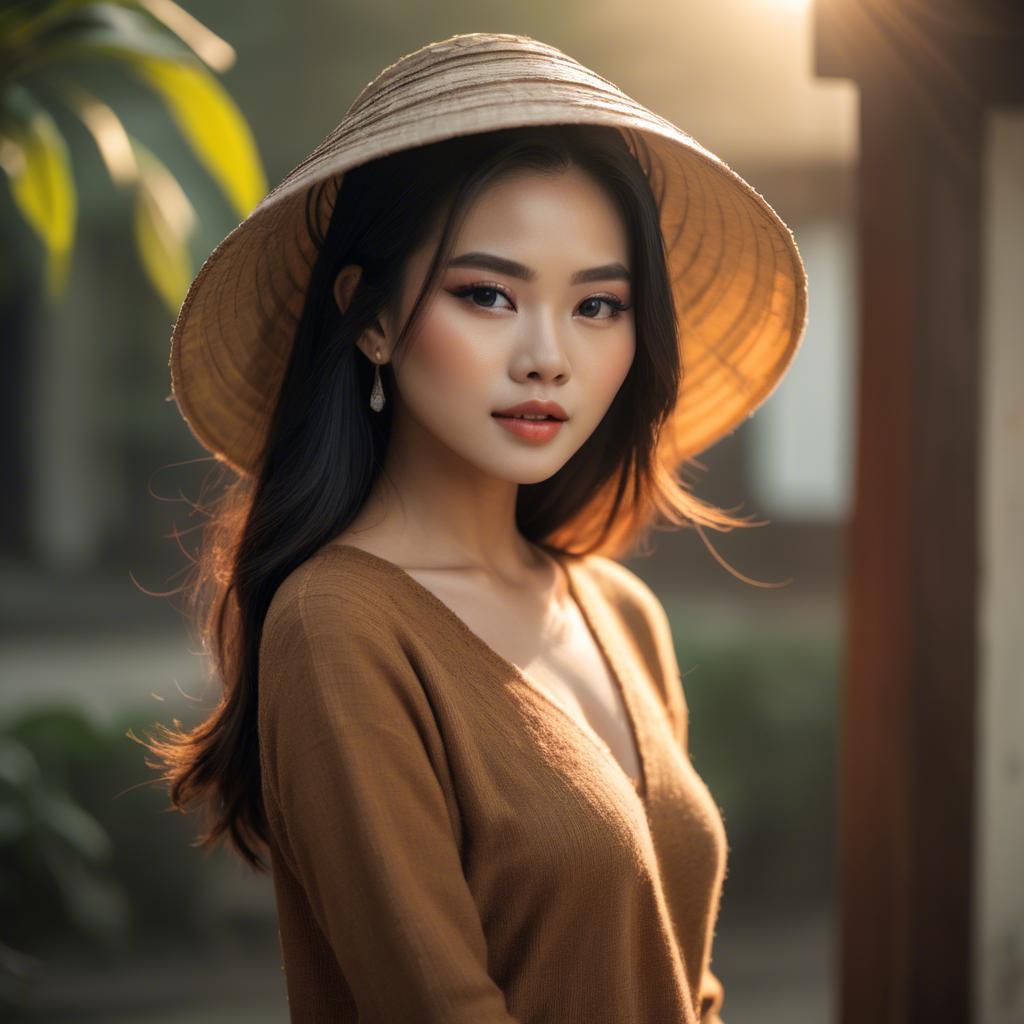 A stunning image of vietnamese model in warm lighting.
