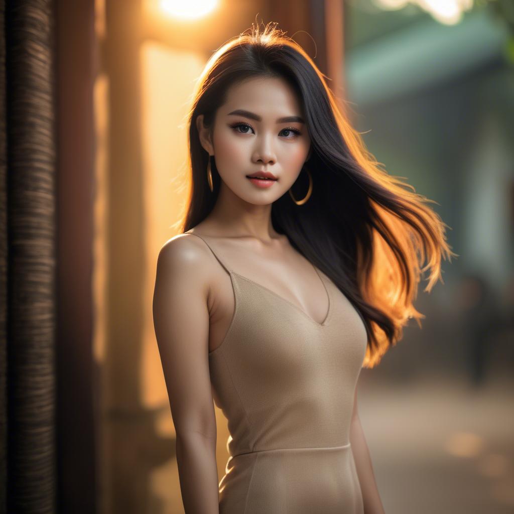 A stunning image of vietnamese model in warm lighting.