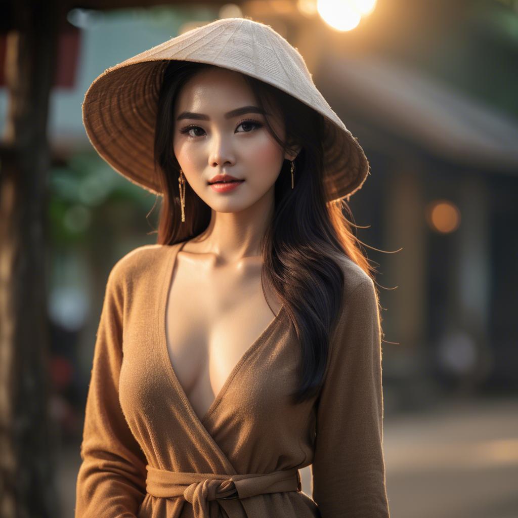 A stunning image of vietnamese model in warm lighting.