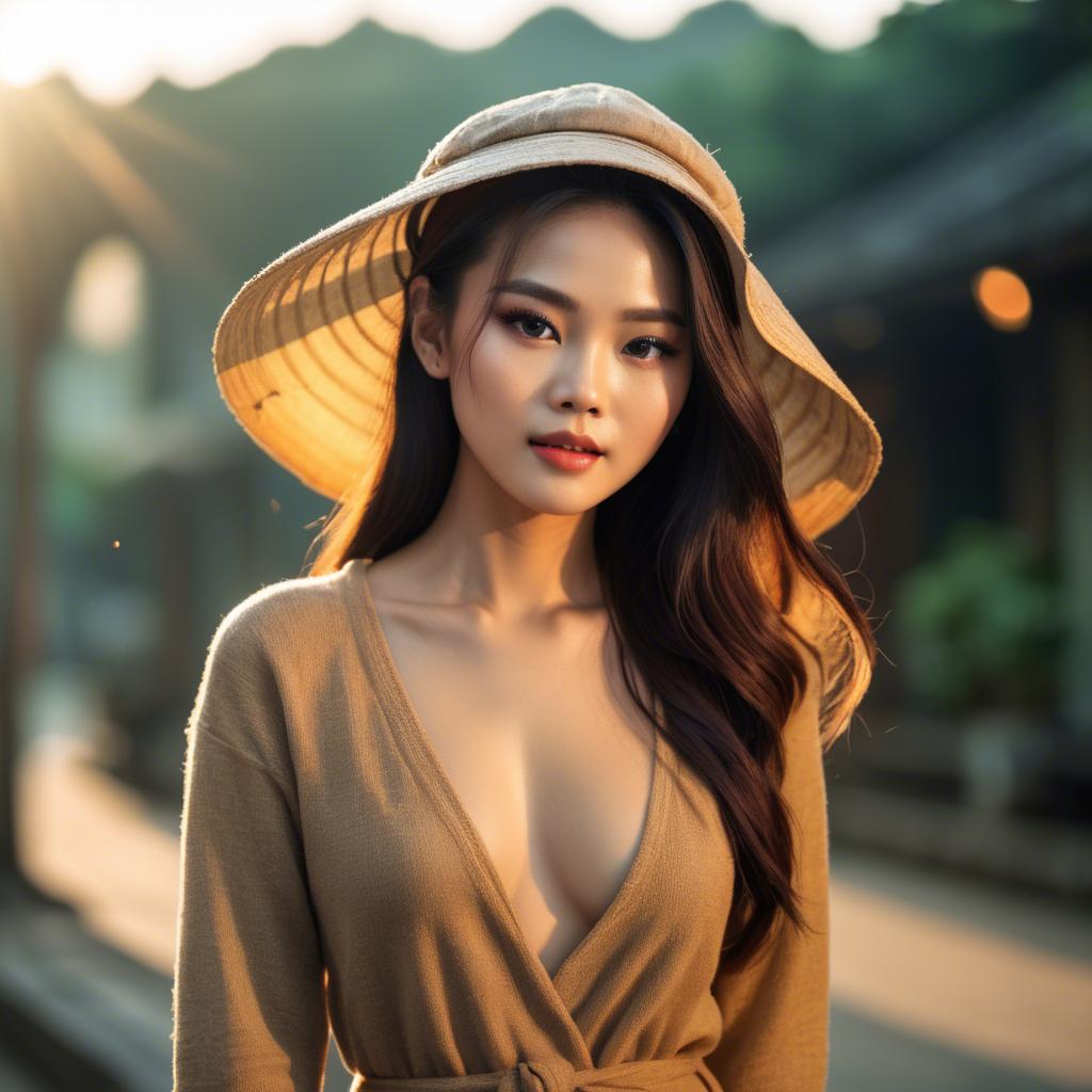 A stunning image of vietnamese model in warm lighting.