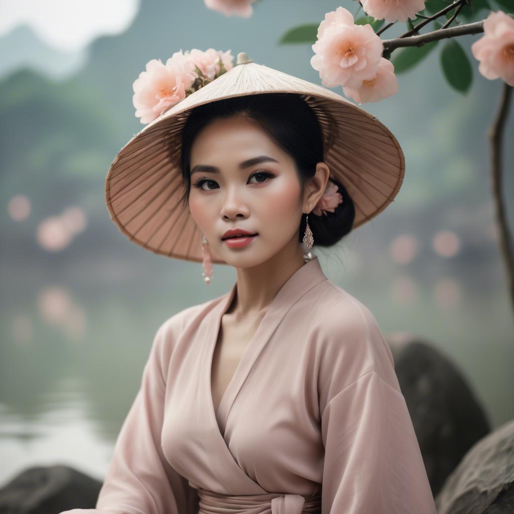 A stunning image of vietnamese woman in soft romantic hues.