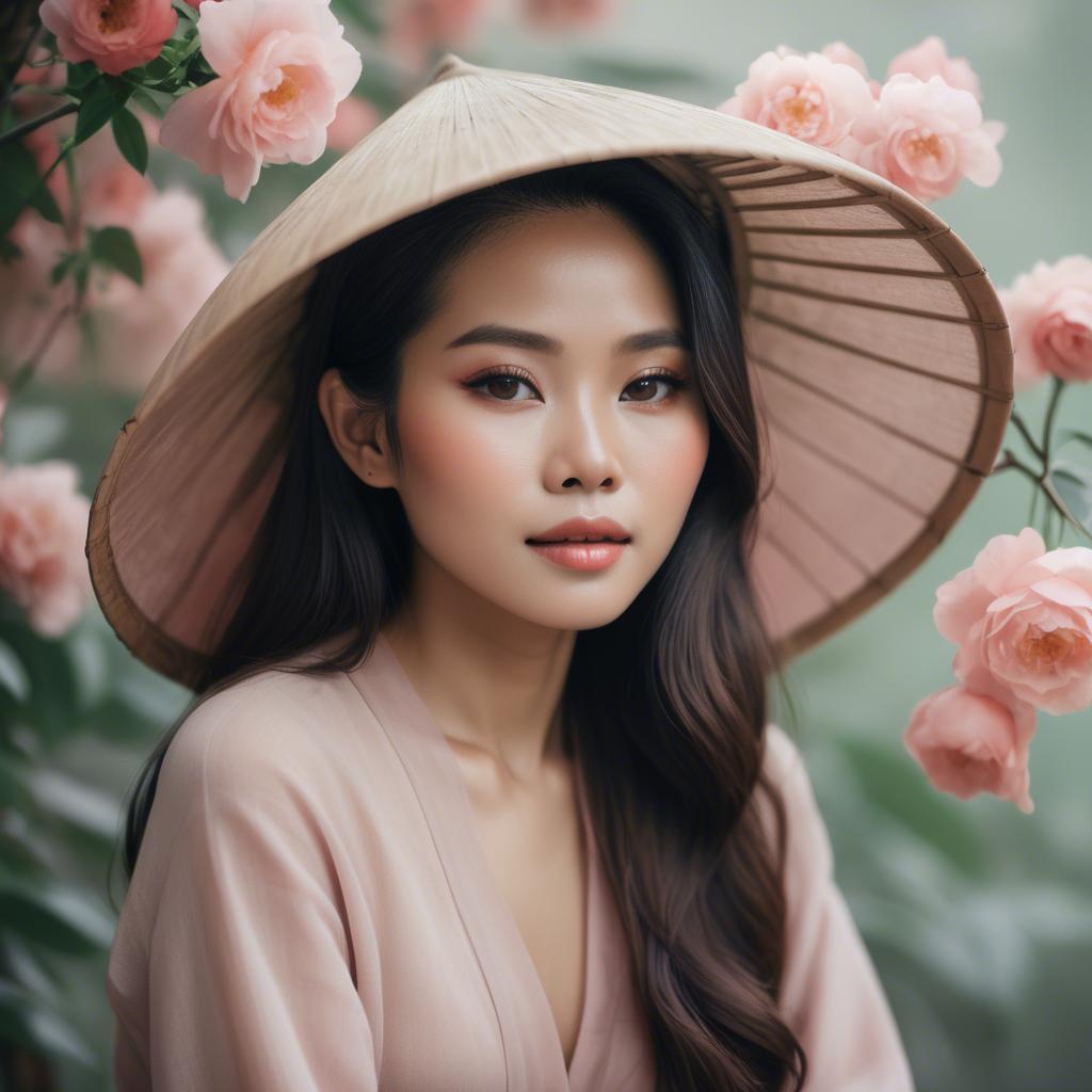 A stunning image of vietnamese woman in soft romantic hues.