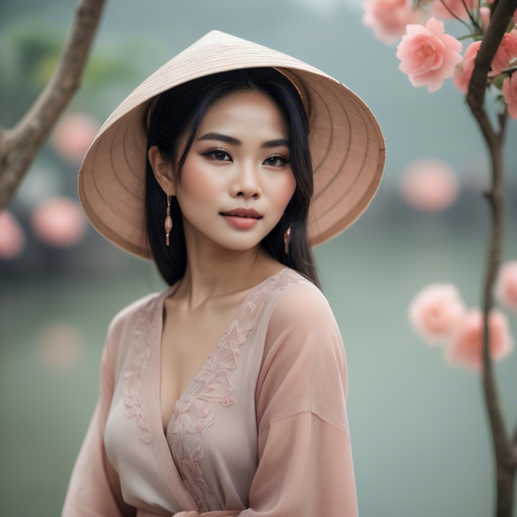 A stunning image of vietnamese woman in soft romantic hues.