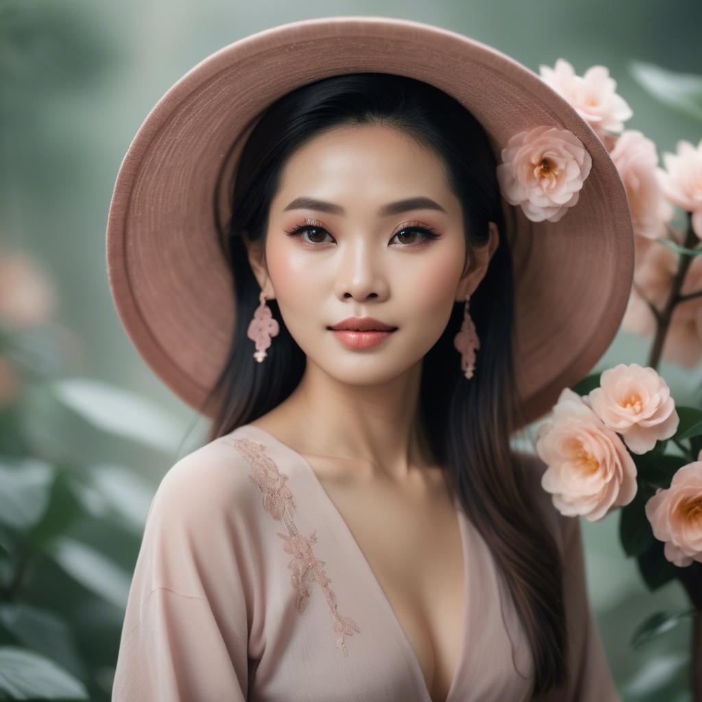 A stunning image of vietnamese woman in soft romantic hues.