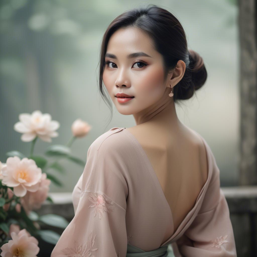 A stunning image of vietnamese woman in soft romantic hues.