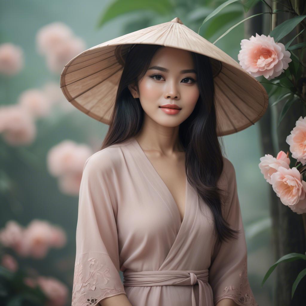 A stunning image of vietnamese woman in soft romantic hues.
