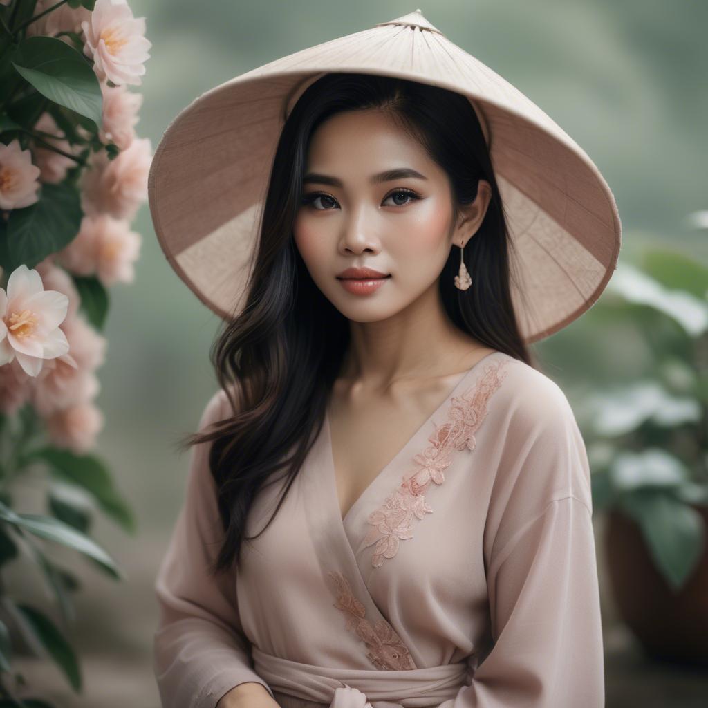 A stunning image of vietnamese woman in soft romantic hues.