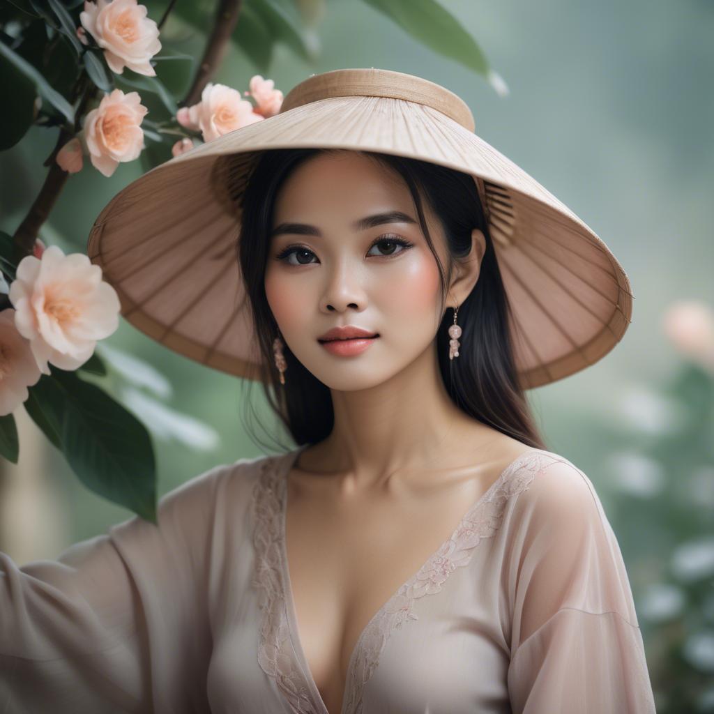 A stunning image of vietnamese woman in soft romantic hues.