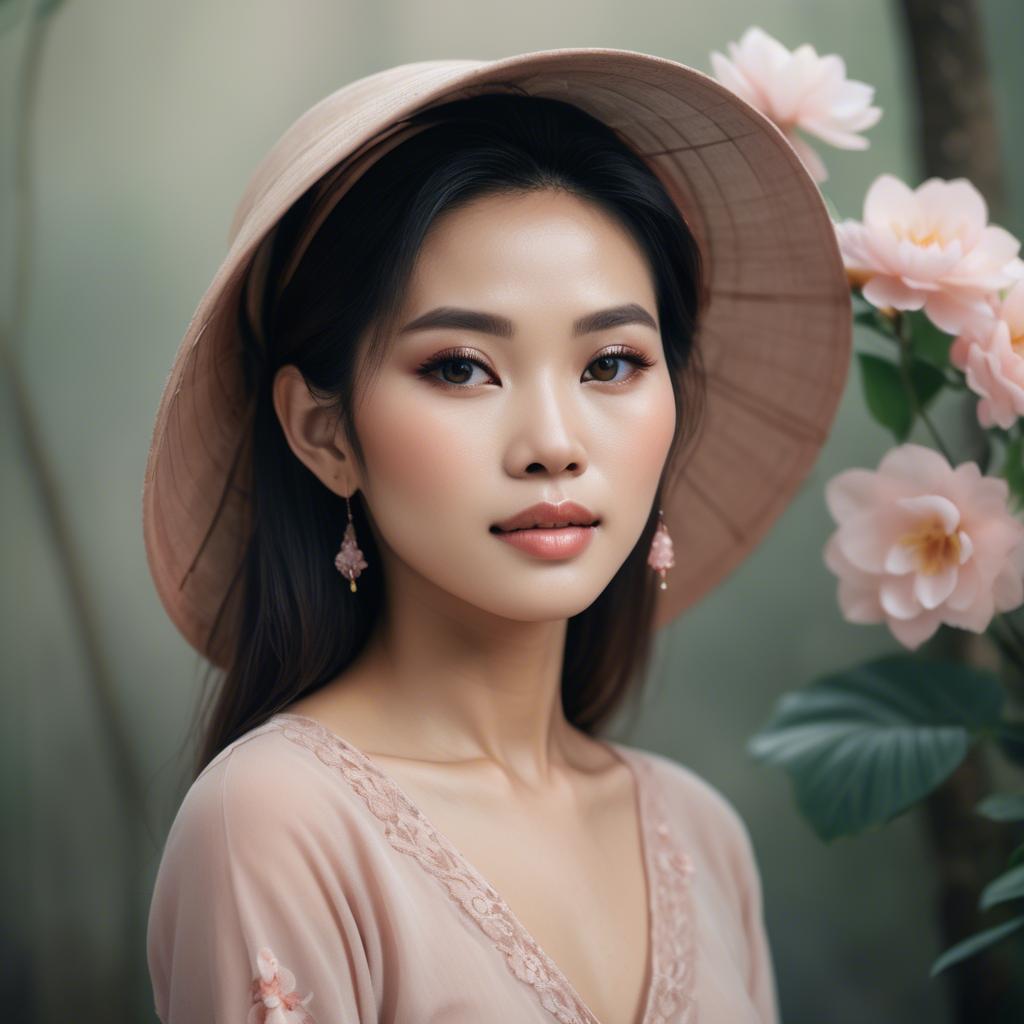 A stunning image of vietnamese woman in soft romantic hues.