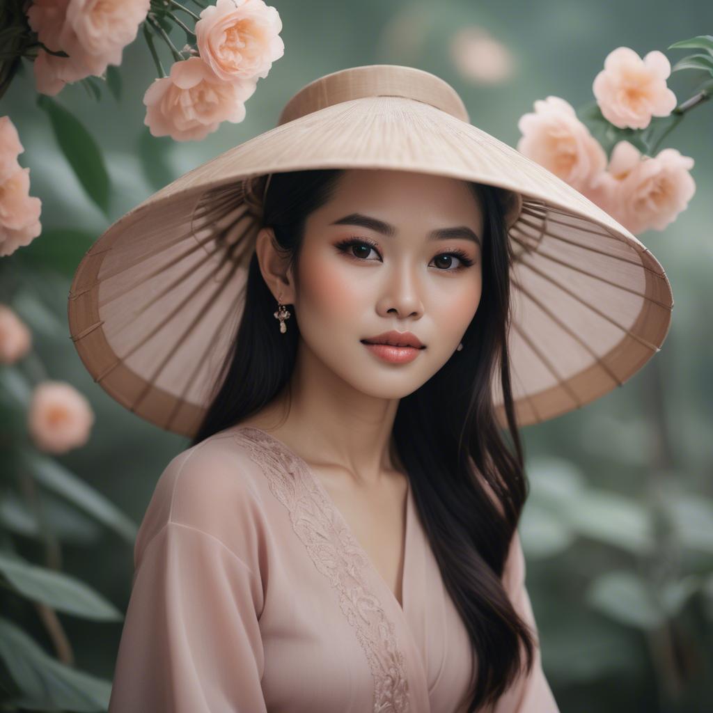 A stunning image of vietnamese woman in soft romantic hues.
