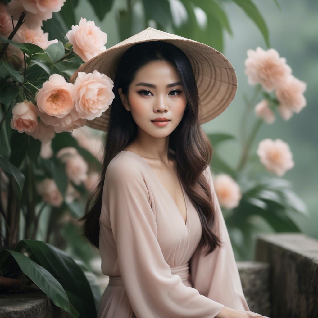 A stunning image of vietnamese woman in soft romantic hues.