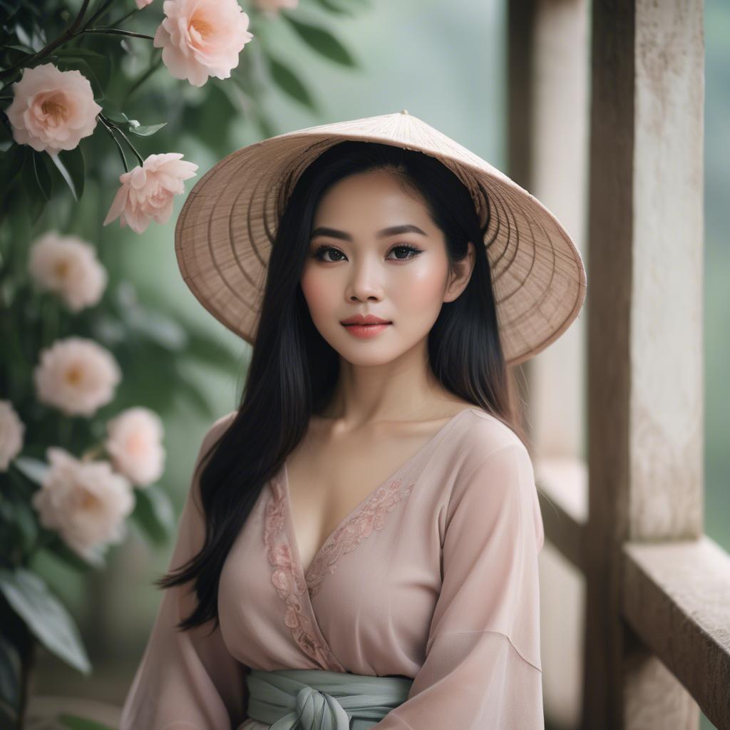 A stunning image of vietnamese woman in soft romantic hues.