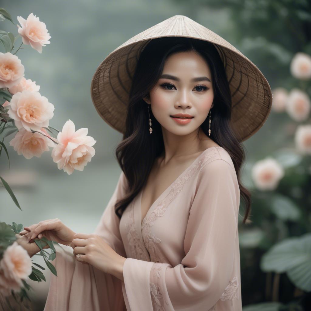 A stunning image of vietnamese woman in soft romantic hues.
