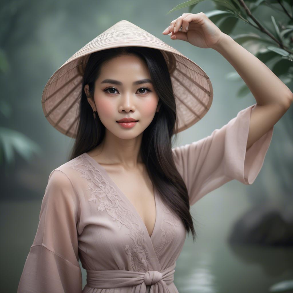 A stunning image of vietnamese woman in soft romantic hues.