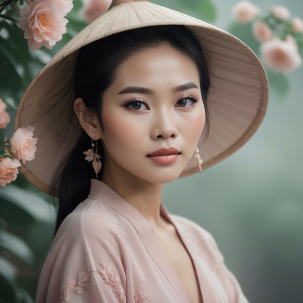 A stunning image of vietnamese woman in soft romantic hues.
