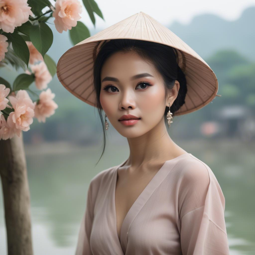 A stunning image of vietnamese woman in soft romantic hues.