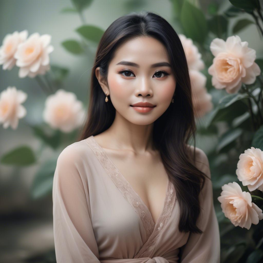 A stunning image of vietnamese woman in soft romantic hues.