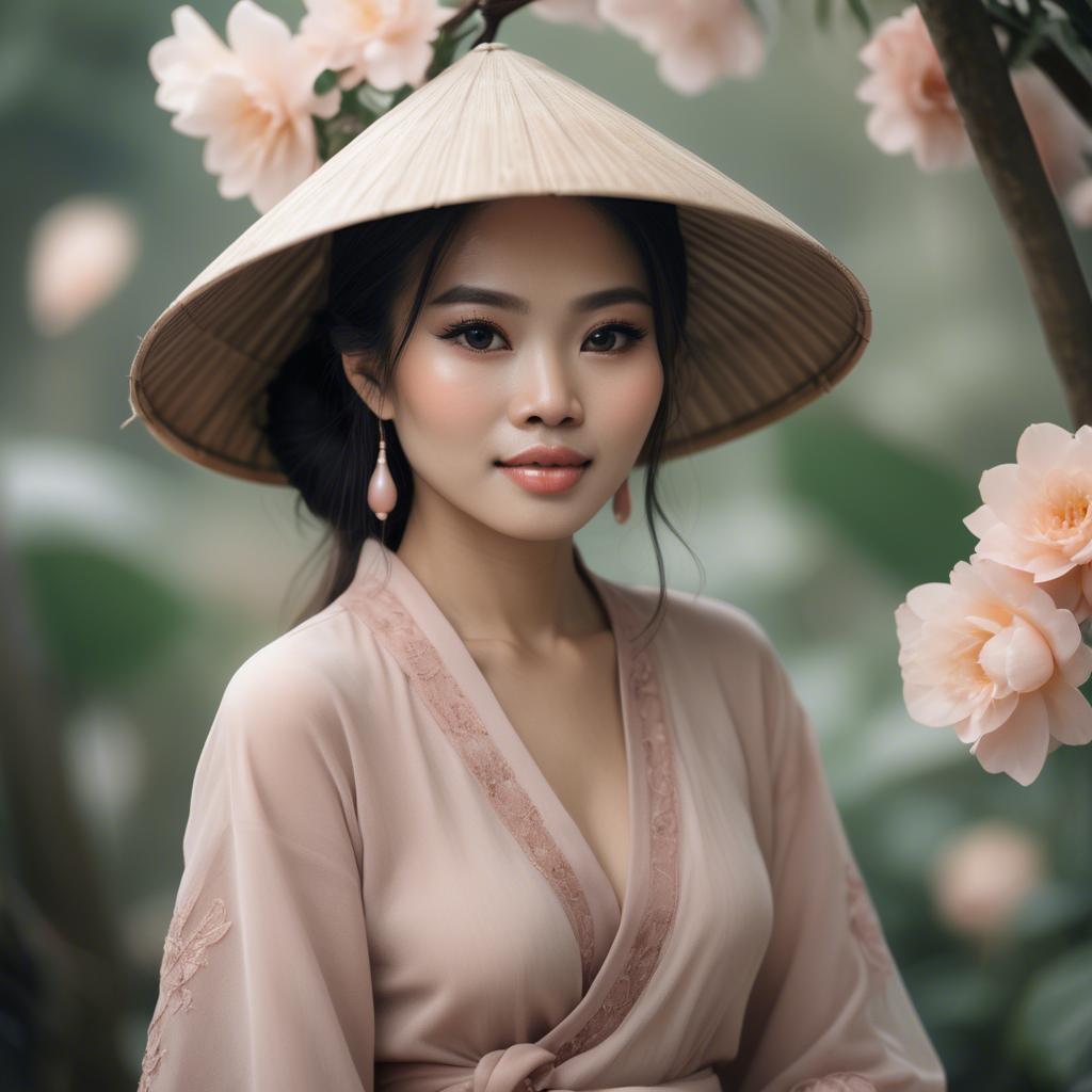 A stunning image of vietnamese woman in soft romantic hues.
