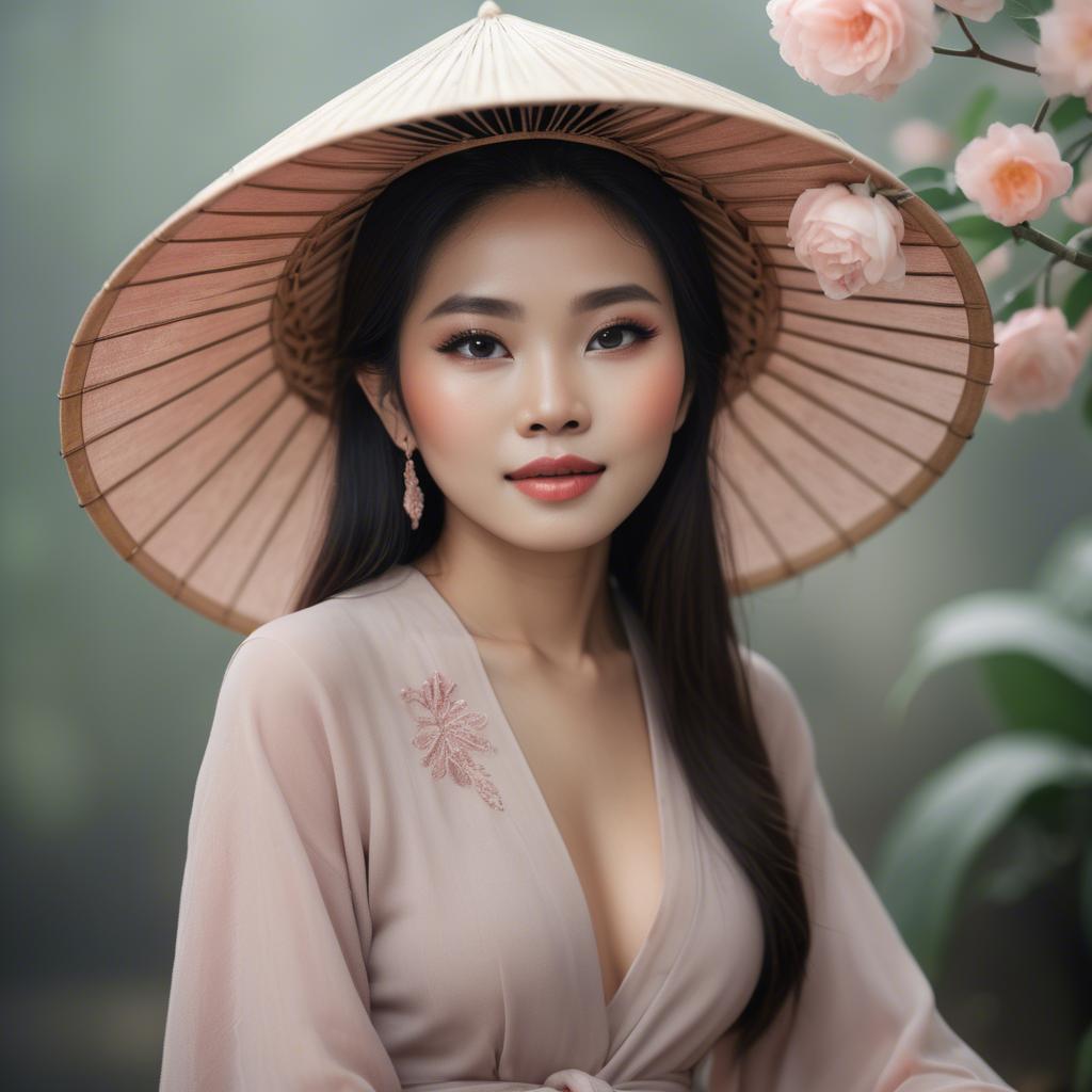 A stunning image of vietnamese woman in soft romantic hues.