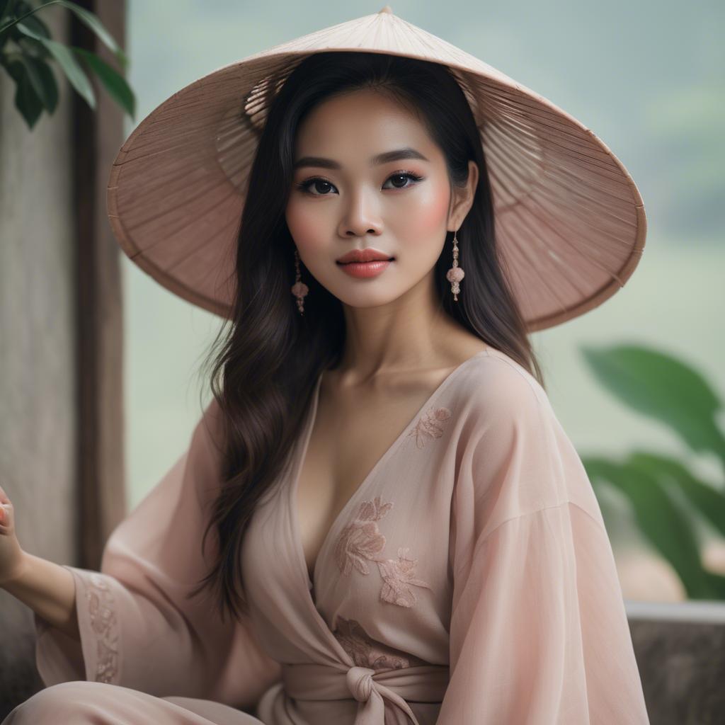 A stunning image of vietnamese woman in soft romantic hues.