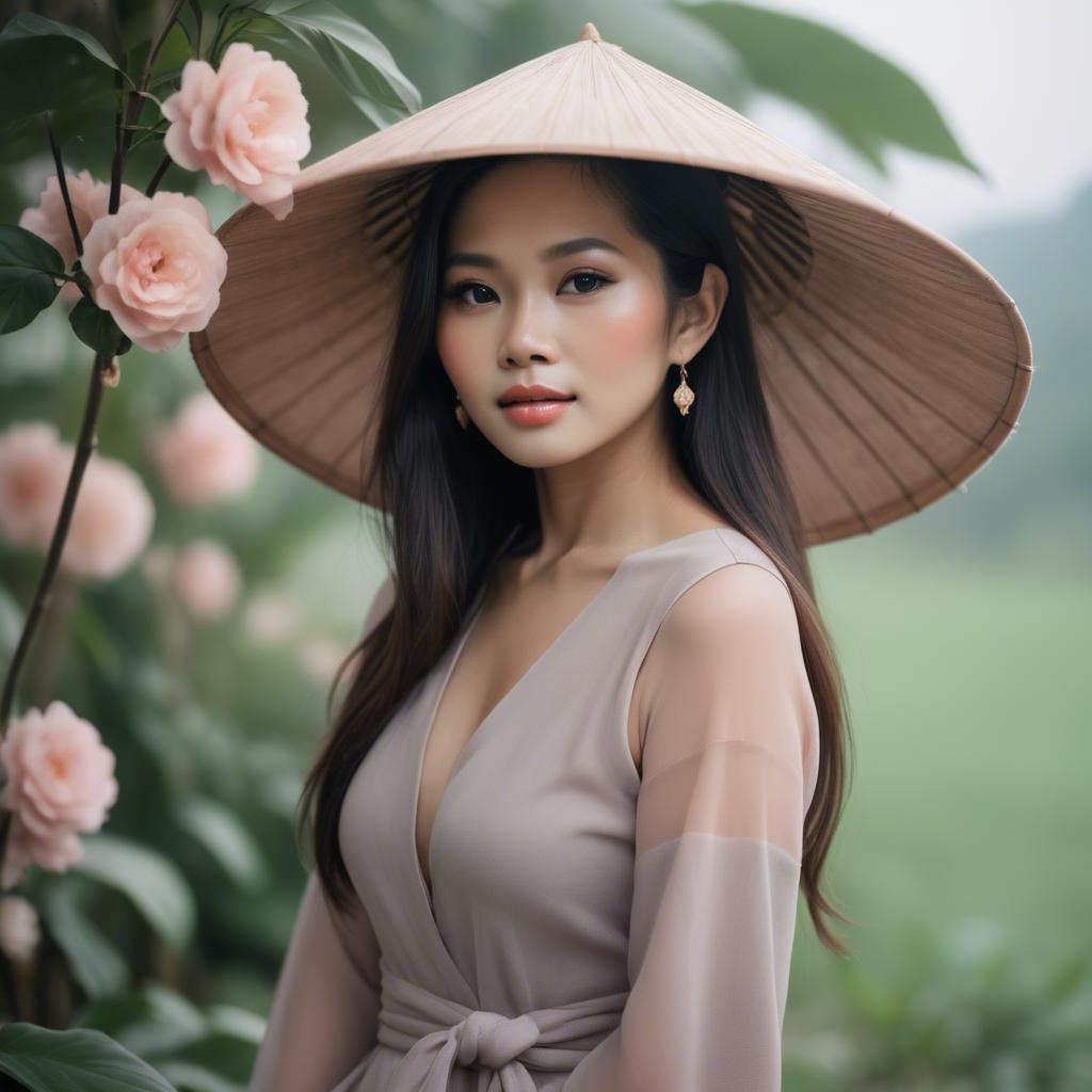 A stunning image of vietnamese woman in soft romantic hues.