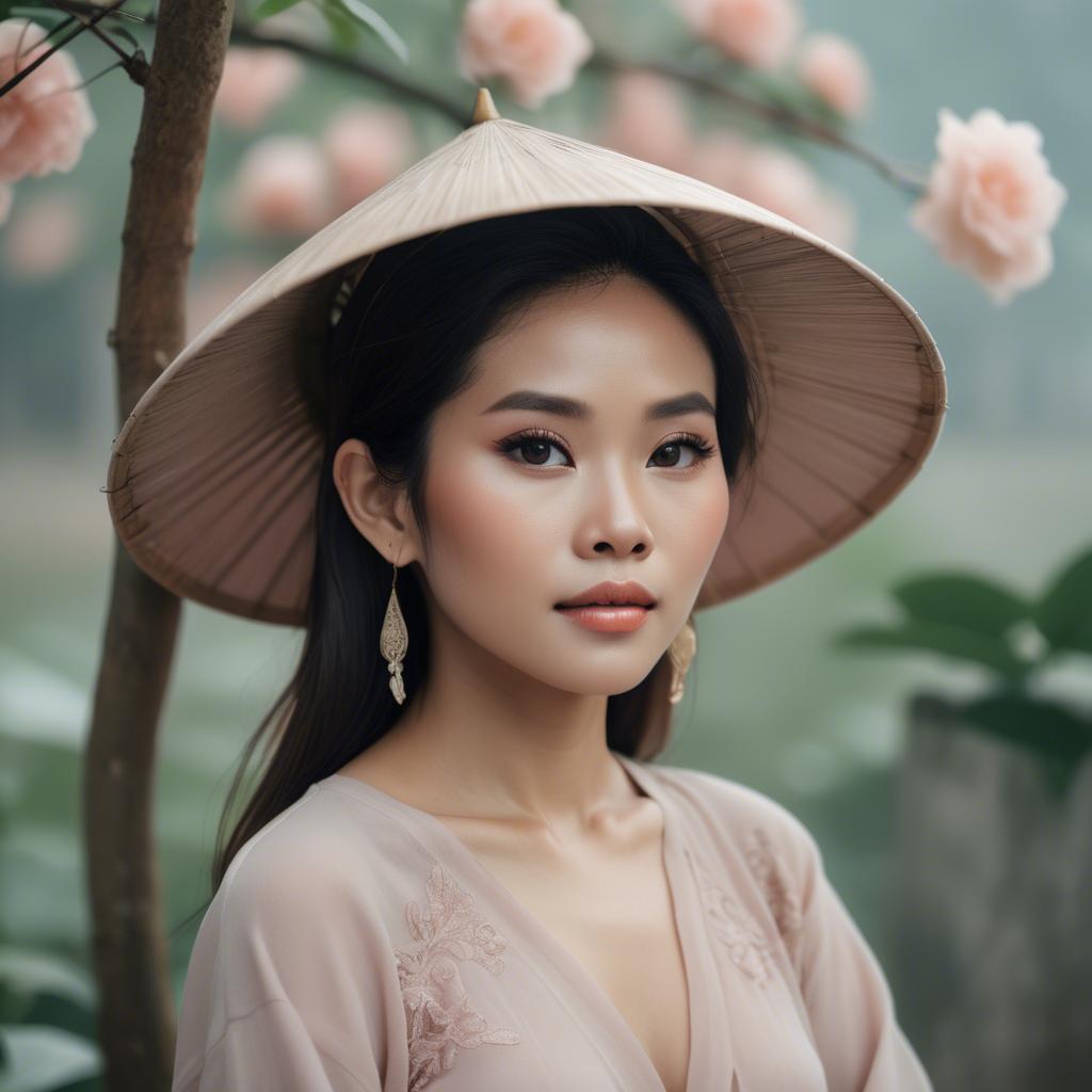 A stunning image of vietnamese woman in soft romantic hues.