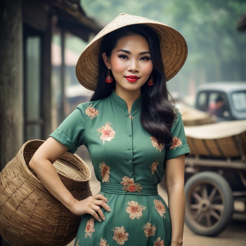 A stunning image of vietnamese woman with vintage charm.