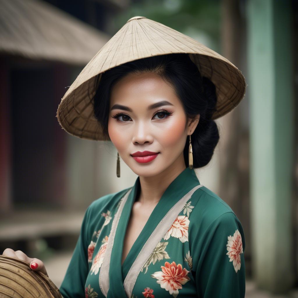 A stunning image of vietnamese woman with vintage charm.