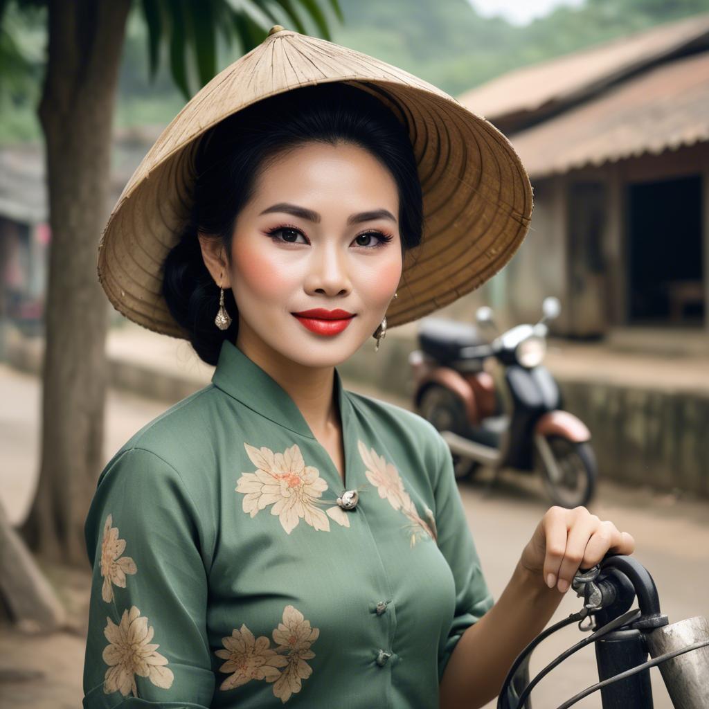 A stunning image of vietnamese woman with vintage charm.