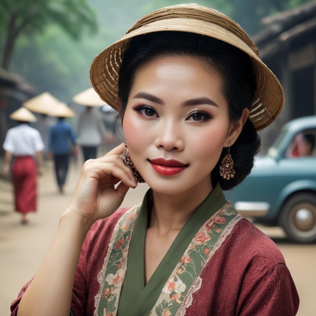 A stunning image of vietnamese woman with vintage charm.