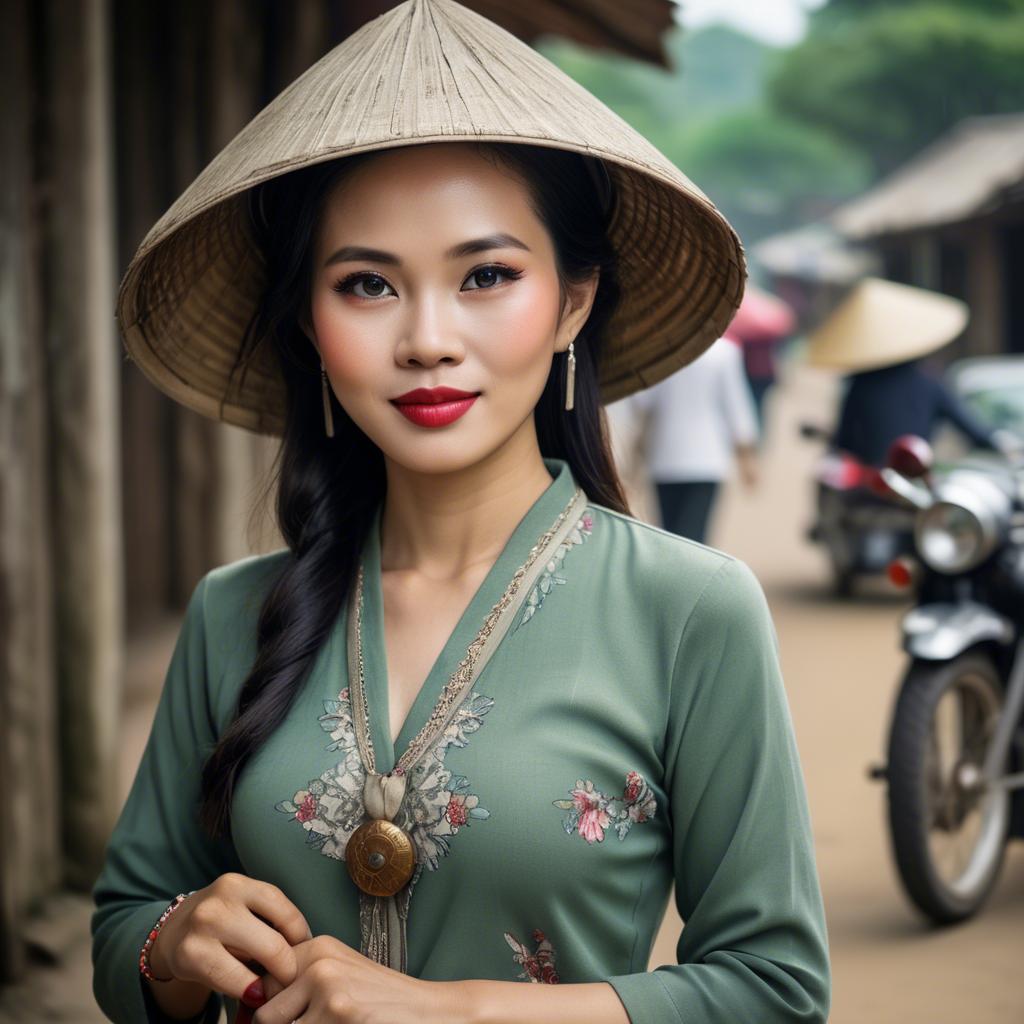 A stunning image of vietnamese woman with vintage charm.
