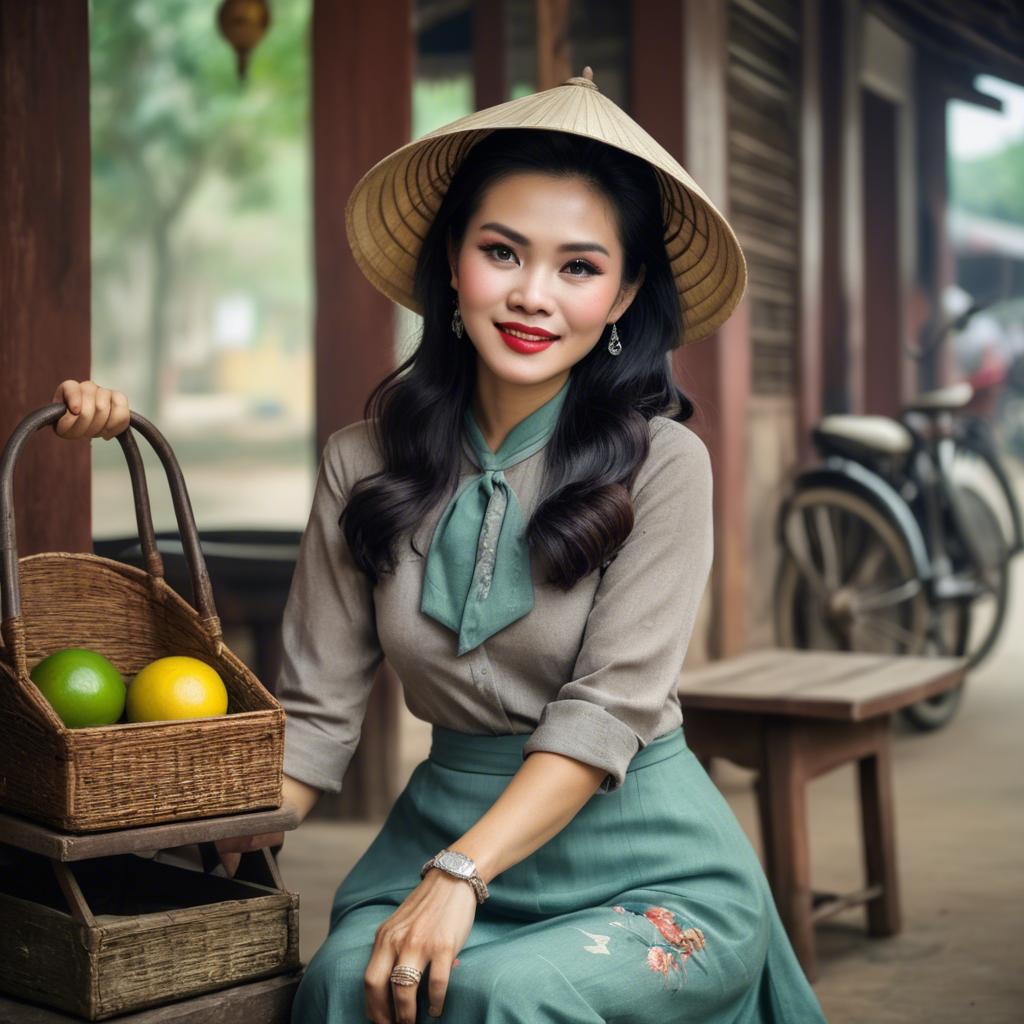 A stunning image of vietnamese woman with vintage charm.