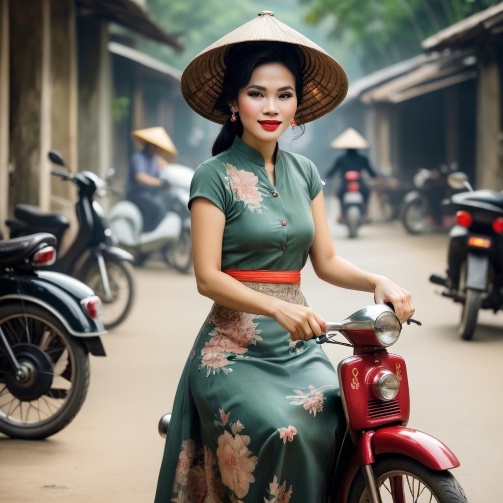 A stunning image of vietnamese woman with vintage charm.