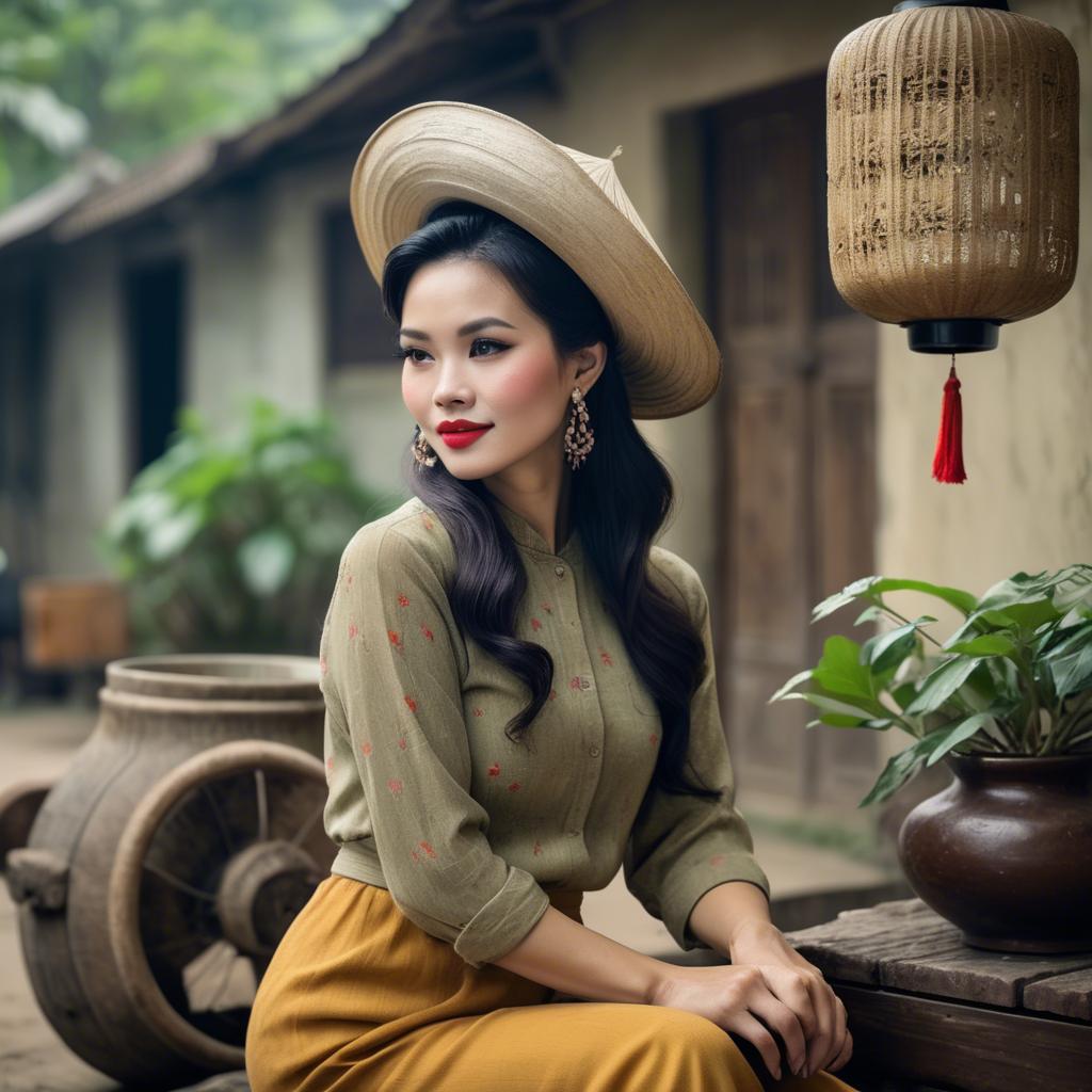 A stunning image of vietnamese woman with vintage charm.