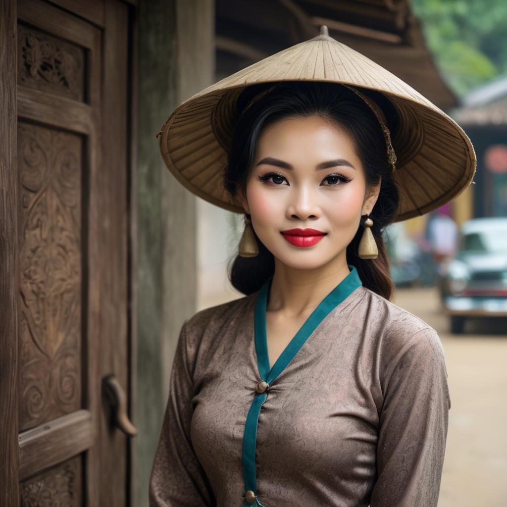 A stunning image of vietnamese woman with vintage charm.