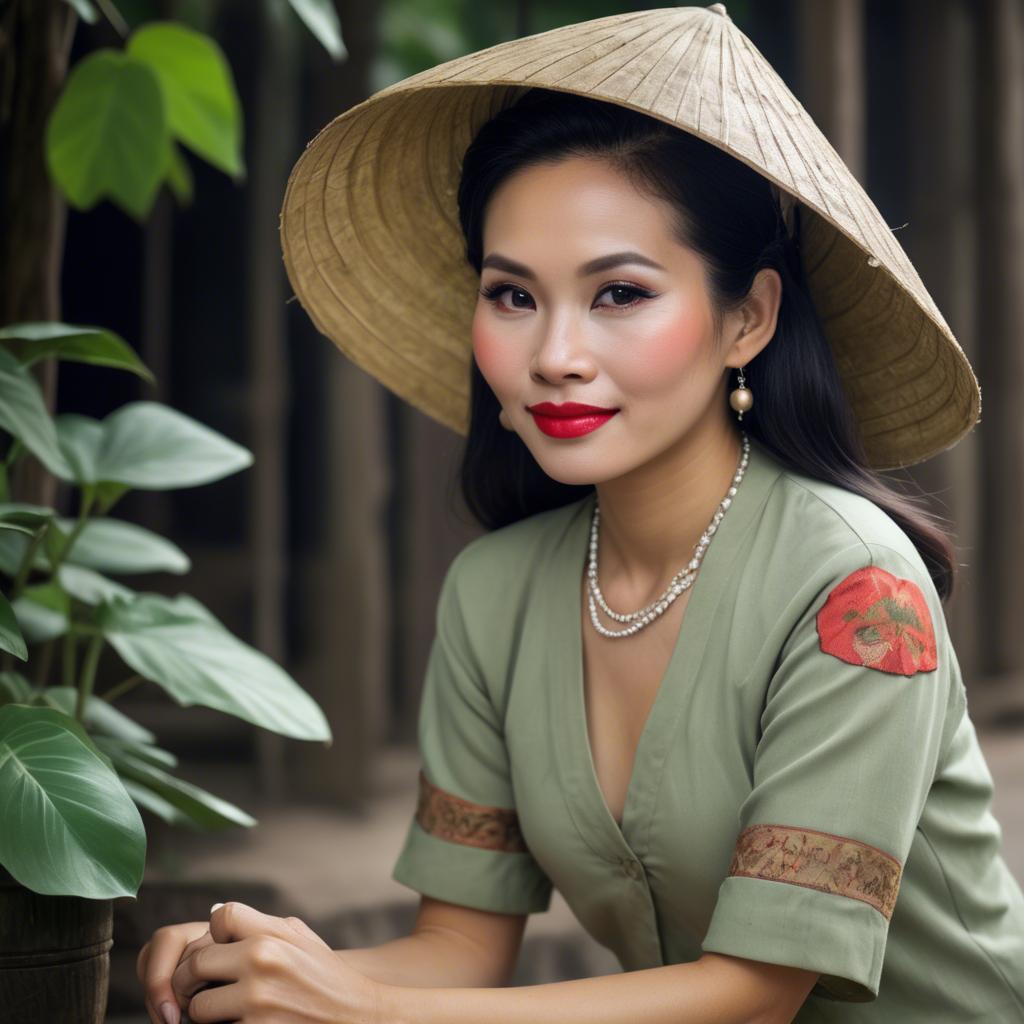 A stunning image of vietnamese woman with vintage charm.