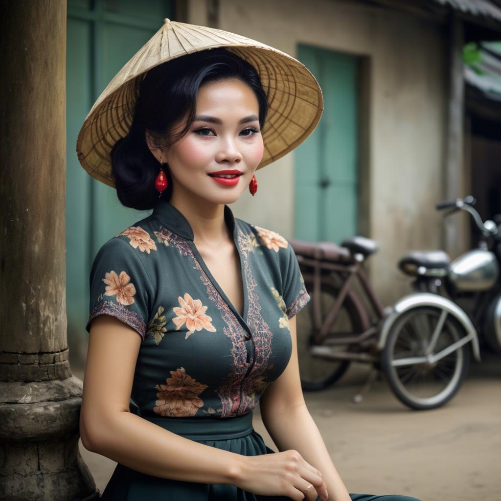 A stunning image of vietnamese woman with vintage charm.