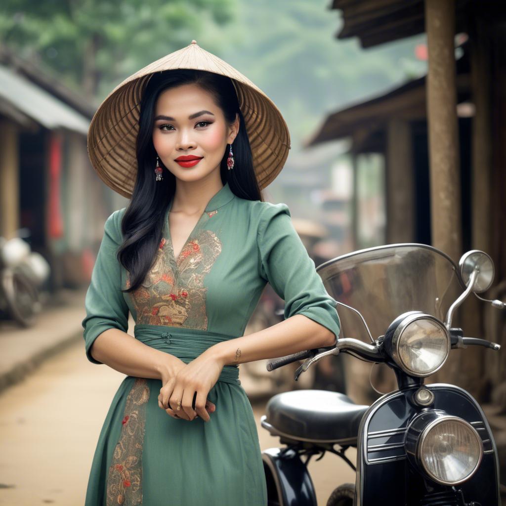 A stunning image of vietnamese woman with vintage charm.