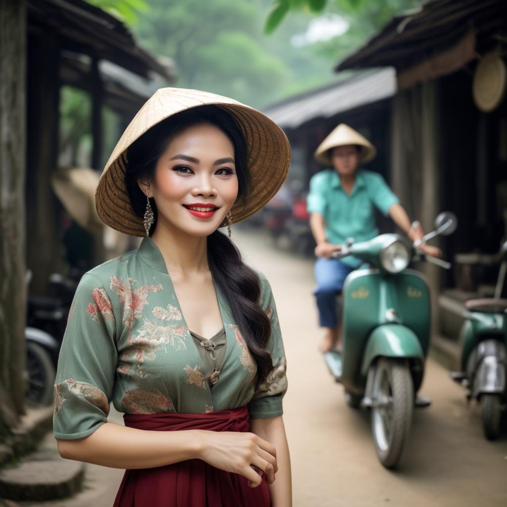 A stunning image of vietnamese woman with vintage charm.