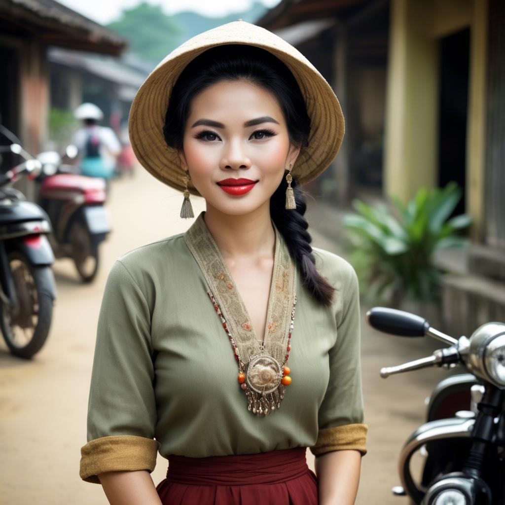 A stunning image of vietnamese woman with vintage charm.