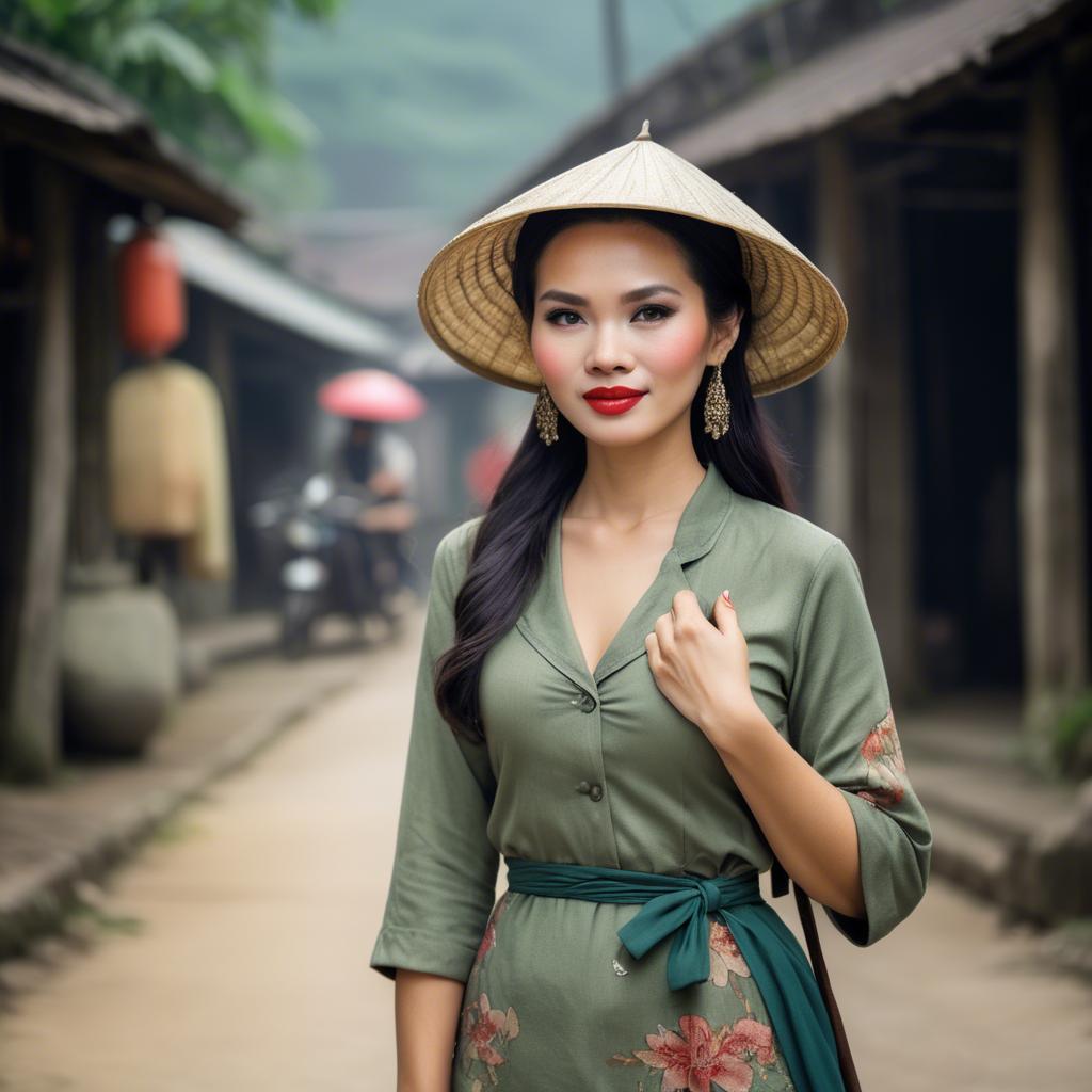 A stunning image of vietnamese woman with vintage charm.