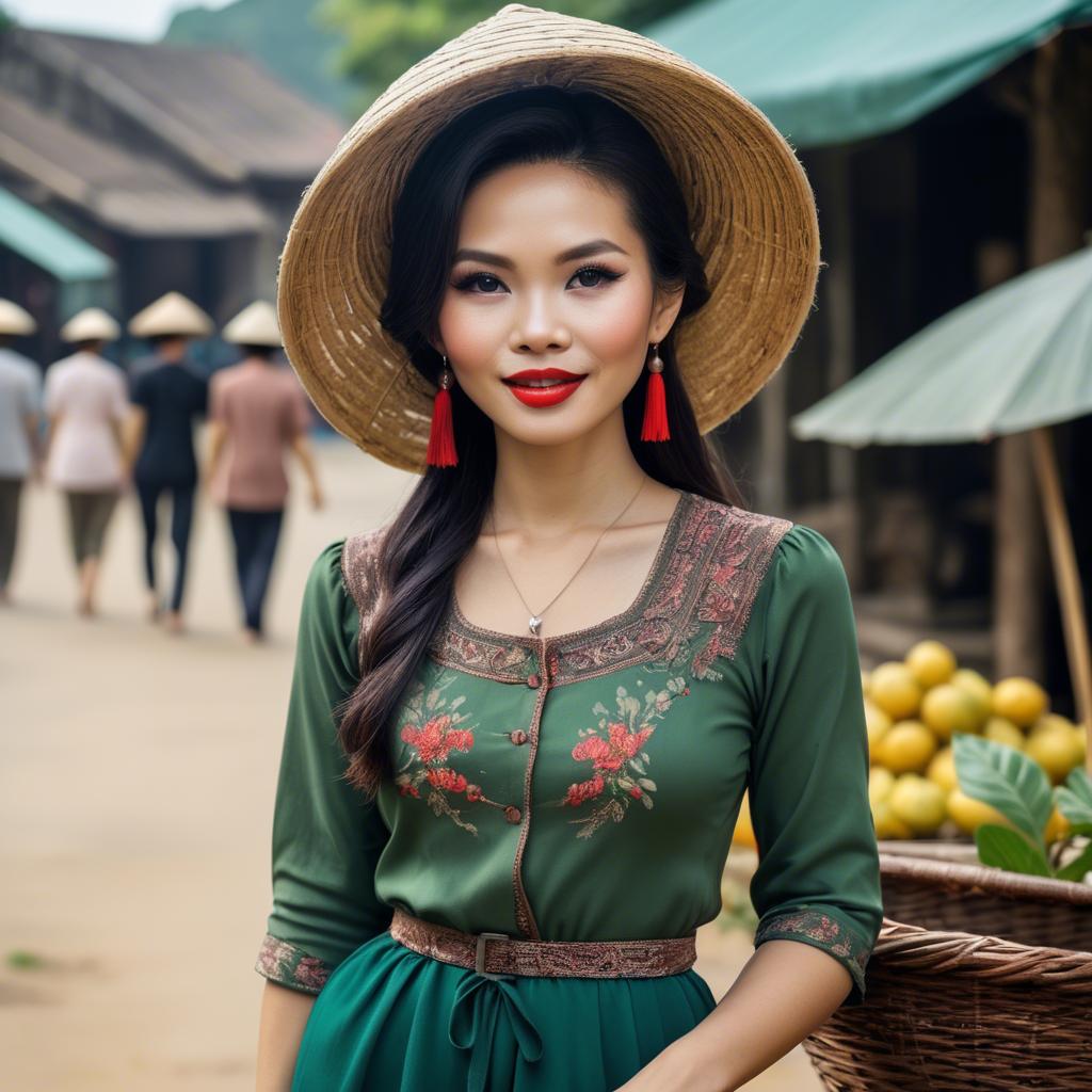 A stunning image of vietnamese woman with vintage charm.